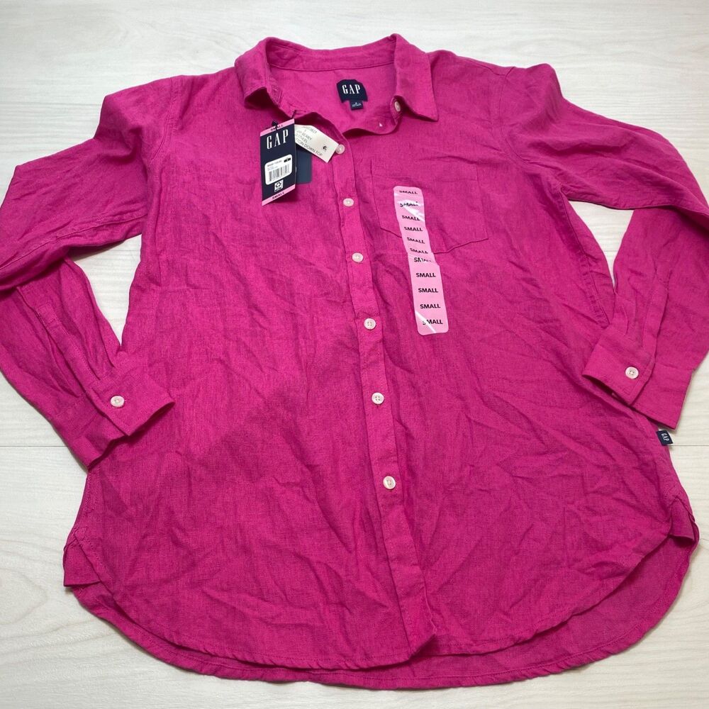 GAP Women's Linen Long Sleeve Button Down Top Smallβ Very Berry NWT